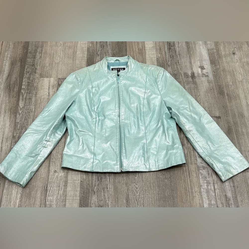 Revue Aqua Shimmer Leather Jacket